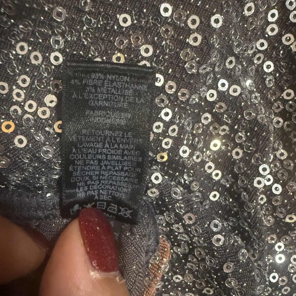 Express Sequin Cami Tank Top Medium Silver Sparkle Adjustable Holiday Party Look - Picture 4 of 8